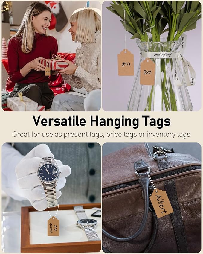 Uniclife 200 Pcs Writable Brown Kraft Paper Tags, 1.8" x 1.05" - Price Display Labels for Clothing, Jewelry, Merchandise