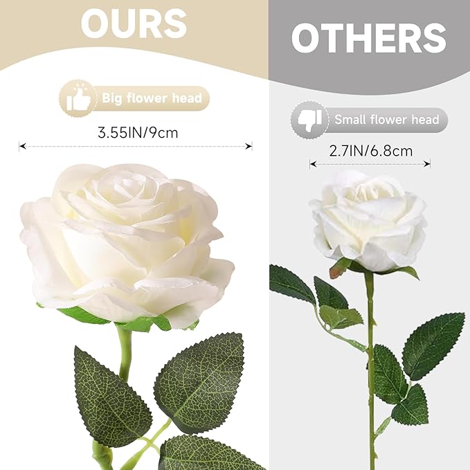 Tifuly White Roses Artificial Flowers -12 pcs Realistic Single Long Stem Fake Silk Roses Bouquet for Party Home Wedding Centerpiece Office DIY Decor（Off White）