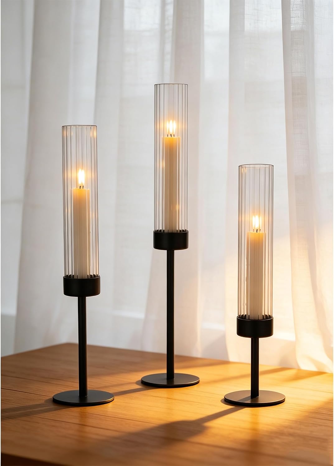 Hurricane Glass Candle Holder, Vintage Taper Candlestick Holders
