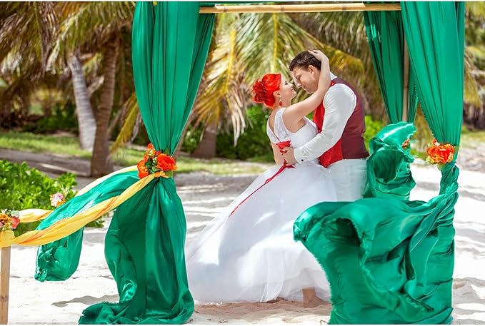 10ft x 10ft Deep Green Backdrop Curtains for Parties, Fabric Satin Background Curtain with Rod Pockets for Weddings, Birthday, Baby Shower, Photography, Graduation Party Backdrop Drapes, 2 Panels