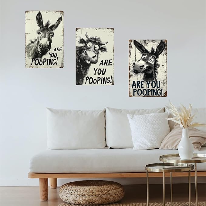 Funny Highland Cow "Are You Pooping!" Tin Sign - 8x12 Inch Vintage Metal Wall Décor, Humorous Bathroom & Farmhouse Rustic Wall Art for Indoor & Outdoor