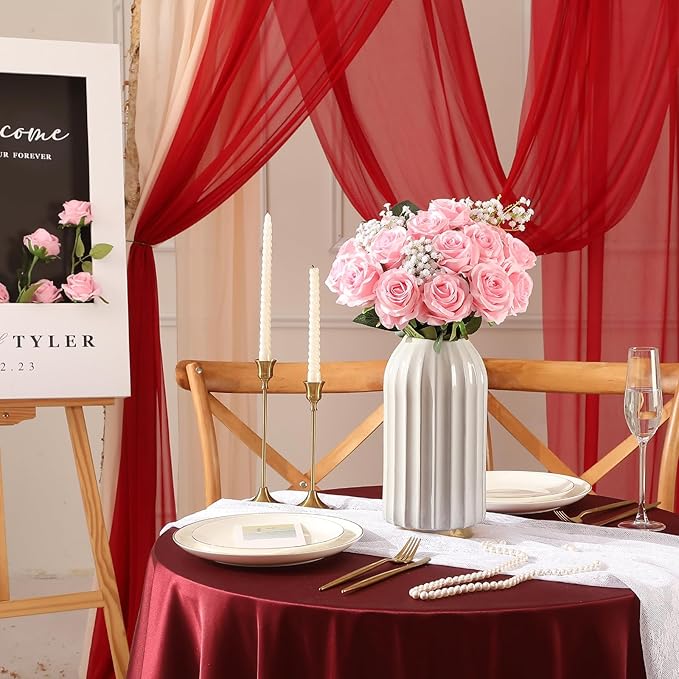 Tifuly Pink Roses Artificial Flowers - 12 pcs Realistic Single Long Stem Fake Silk Roses Bouquet for Party Home Wedding Centerpiece Office DIY Decor