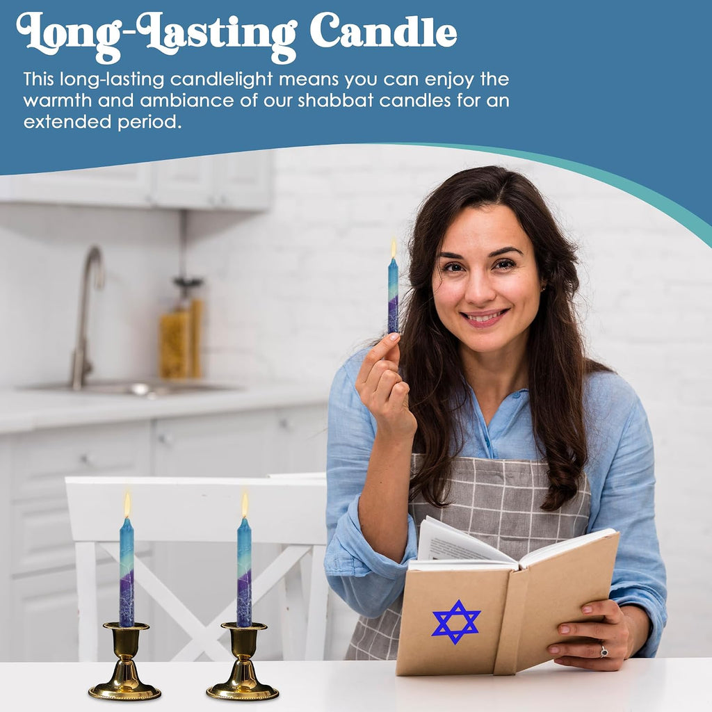 Majestic Giftware Safed Candles 12-Pack - Shabbat Shabbos Candles | 5 inch Dripless Handcrafted Traditional | Fits Standard Holders (Fantasy Blue)