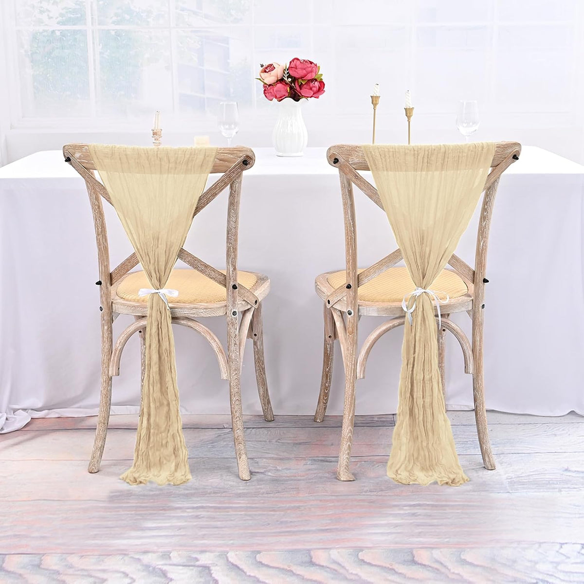 50 PCS Cheesecloth Chair Sashes Bows Wedding Aisle Decorations Chair Ribbon T...