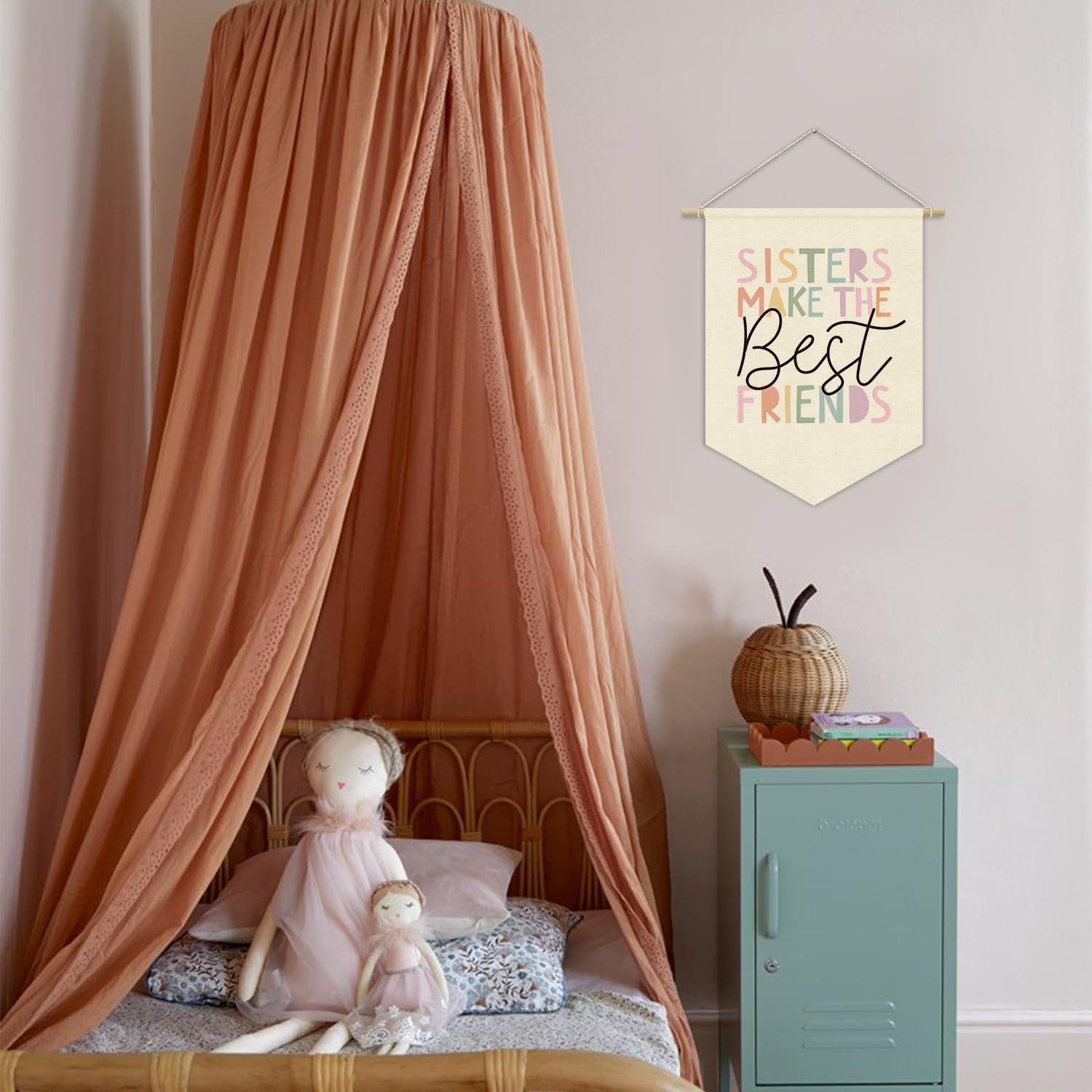 Girls Room Wall Art Decor,Cute Toddler Girl Room Pink Nursery Bedroom Playroom Canvas Banner Decorations,Sisters Make The Best Friends Wall Hanging Pennant Flag Banner for Teen Little Girls