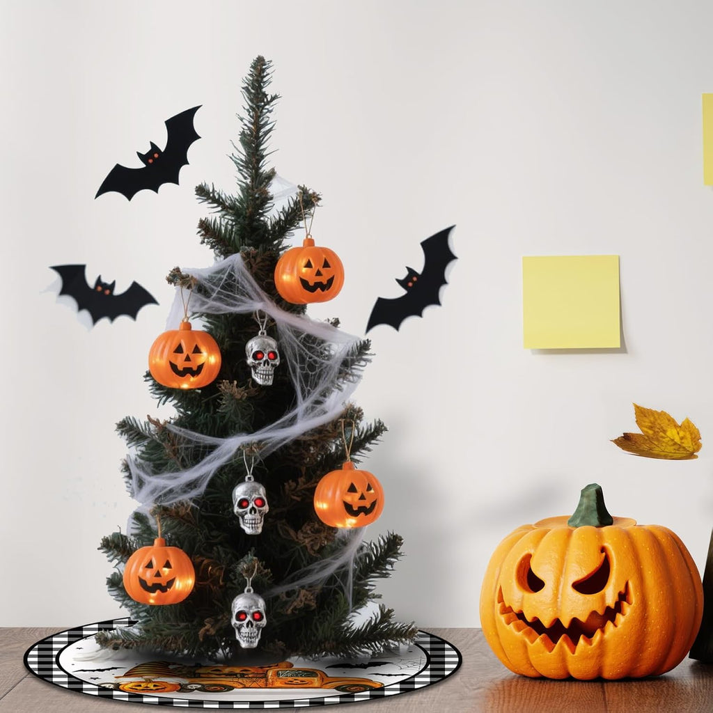 15 Inch Fall Tree Skirt Reversible Halloween Double Sided Print Mat Christmas Party Supplies for Funny Autumn Halloween Holiday Party Indoor Decoration Home Decor