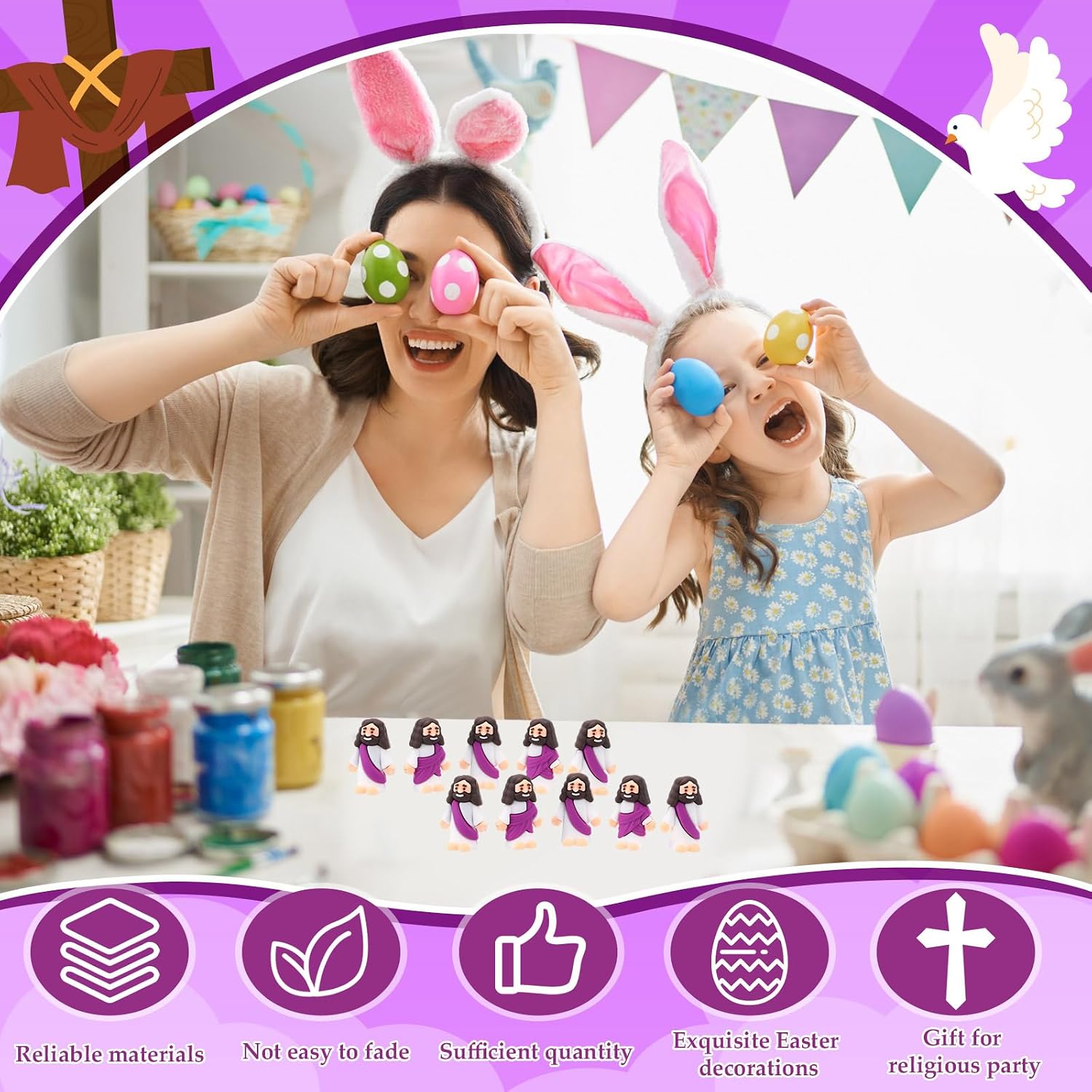 Bememo 300 Pcs Little Jesus Figures Bulk Original Design Mini Pocket Jesus Rubber Figurine to Hide and Seek Religious Party Favors Baptism Gifts(Purple)