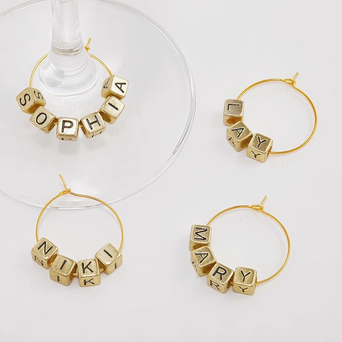 50 Sets Wine Glass Charms, Wine Charms for Stem Glasses, DIY Reusable Drink Markers for Weddings & Bachelorette with Alphabet Beads