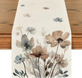 Artoid Mode Brown Poppy Floral Leaves Spring Table Runner, Seasonal Summer Kitchen Dining Table Decoration for Home Party Decor 13x48 Inch
