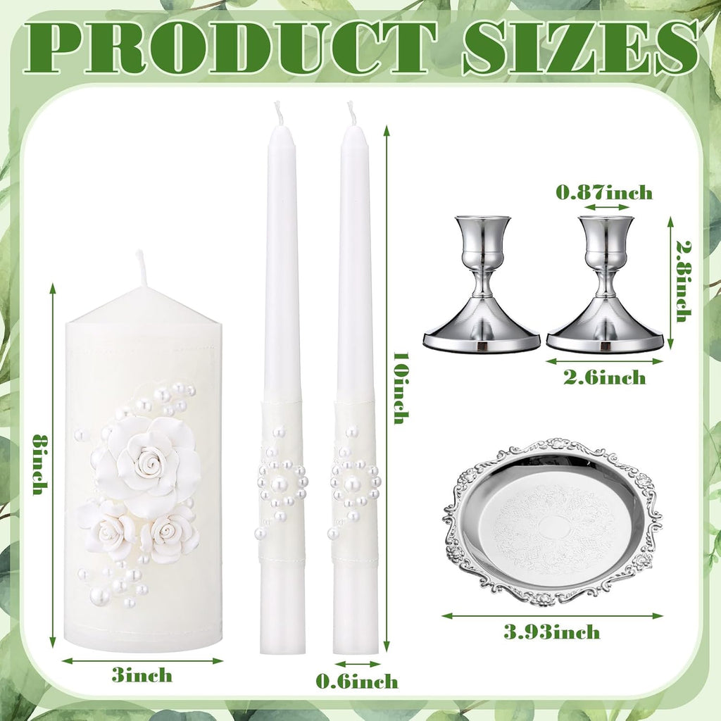 Irenare Unity Candles with Holder for Wedding Ceremony Unity Candle Set Wedding Table Decorations Accessories for Formal Events Church (Ceramic Flowers)
