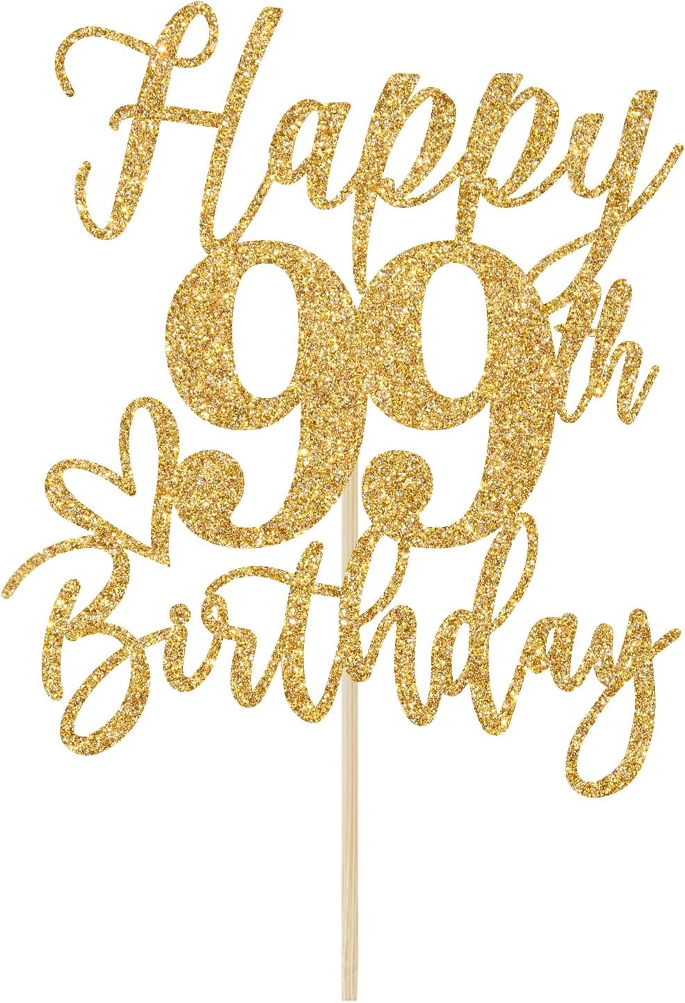 Happy 99th Birthday Cake Topper, 99th Birthday Decorations for Men/Women, Cheers to 99 Years, 99 Fabulous, 99th Happy Birthday Party Supplies Gold Glitter