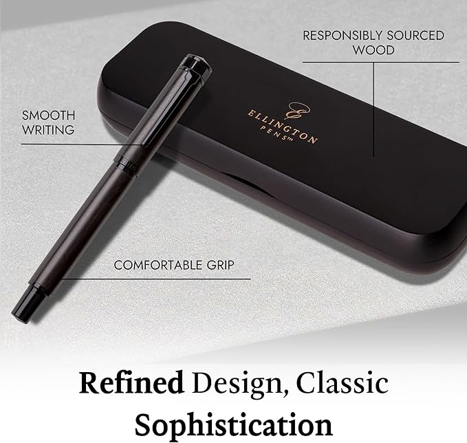 Ellington Pens Elegant Wood Fountain Pen Set – Includes Wooden Pen Box, Ink Converter, 6 Ink Cartridges, and Gift Box – Writing, Calligraphy