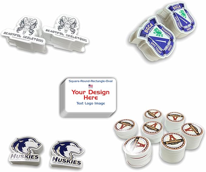 Avgrafx Personalized Die Cut Individual Vinyl Stickers Labels, Waterproof Dishwasher Safe, Made USA, Tearproof Your Design or Image