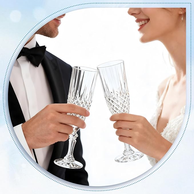 Plastic Champagne Flutes, 24PCS White Transparent Wine Glasses Goblets Shatterproof Reusable Flute for Weddings, Bachelor Parties, Toasting, and Events(24,Transparent)