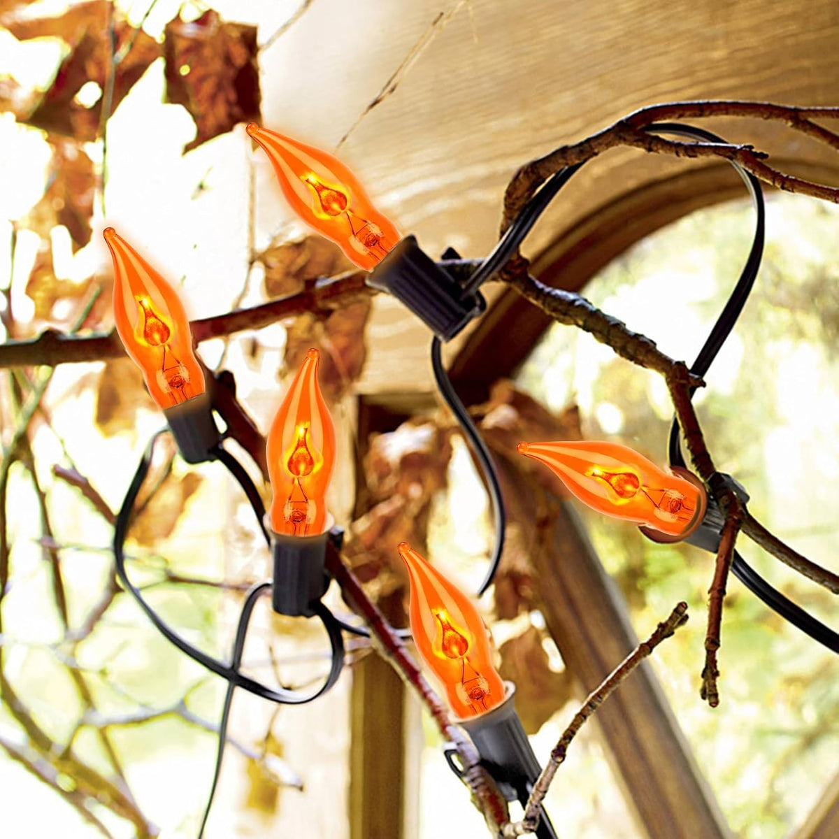 Halloween Lights 27.8 FT Flickering Flame String Lights with 25 Orange C18 Li...