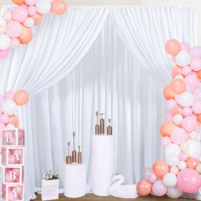 20 ft x 10 ft Wrinkle Free White Backdrop Curtain for Wedding Parties, Polyester Photo Backdrop Drapes for Baby Shower Birthday Party Backdrop Stand, Bulk Thick Background Curtains 5x10FT 4 Panels