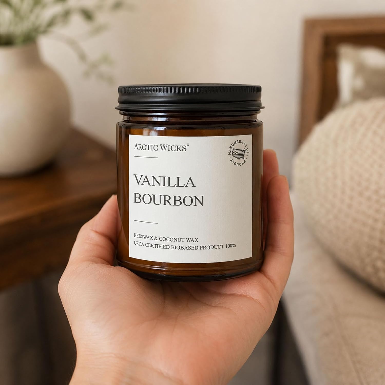Vanilla Bourbon Candle | Arctic Wicks 9oz Coconut & Beeswax Candles | Scented Non-Toxic Candles for Fall, Winter, Holidays, Gifts for Him, Whiskey Bourbon, Vanilla Candle | USDA Certified Biobased