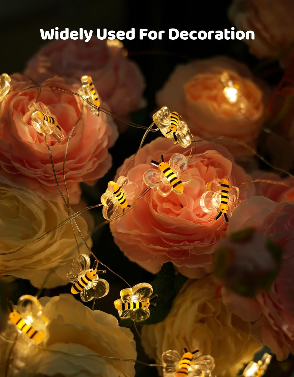 Bee Decor USB String Lights 10Ft 30 LEDs Bee Bumble Whimsical Decorations Honey Gifts for DIY, Home, Classroom, Birthday, Kids Room, Garden, Baby Shower, Party