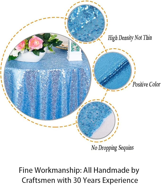 ShinyBeauty Small Tablecloth Square 36x36-Inch Baby Blue Sequin Tablecloth Glitter Table Cover Overlay Square Light Blue Wedding Table Cloths Sequin Fabric Tablecloth for Round Table Birthday Baby