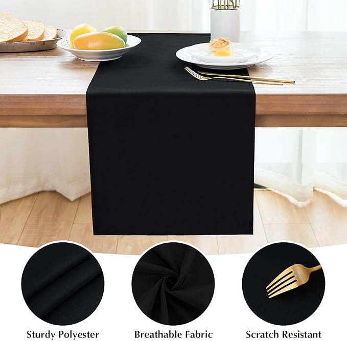 2 Pack Black Table Runner 12 x 90 Inch Solid Color Farmhouse Runners Coffee Table Dresser for Daily Party Home Decoration