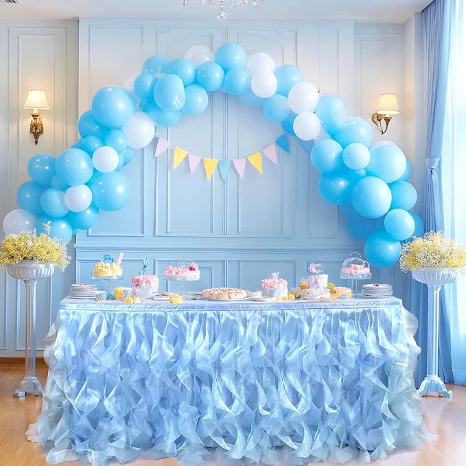 Luxury Organza Mesh Table Skirt Draping Floating Romance - Perfect for Bridal Showers, Birthday Weddings - Clear Flowing Decoration for a Wonderful Main Cake Table (Sky Blue-6ft, 72" L×30" H)