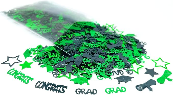 KatchOn, Shiny 2025 Congrats Grad Confetti - Pack of 1000 | Green and Black Graduation Confetti Class of 2025 Decorations | Graduation Decorations 2025