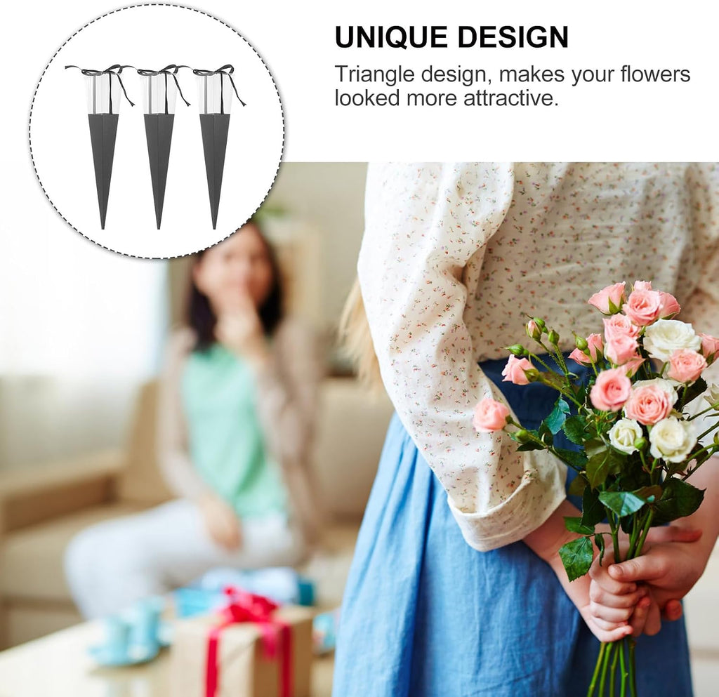 Toyvian 10 Pcs Single Rose Sleeve Bouquet: Single Flower Sleeve Wrapping Bags, Paper Rose Packaging Bags for Valentine's Day, Mother's Day,wedding (black,without Flowers)