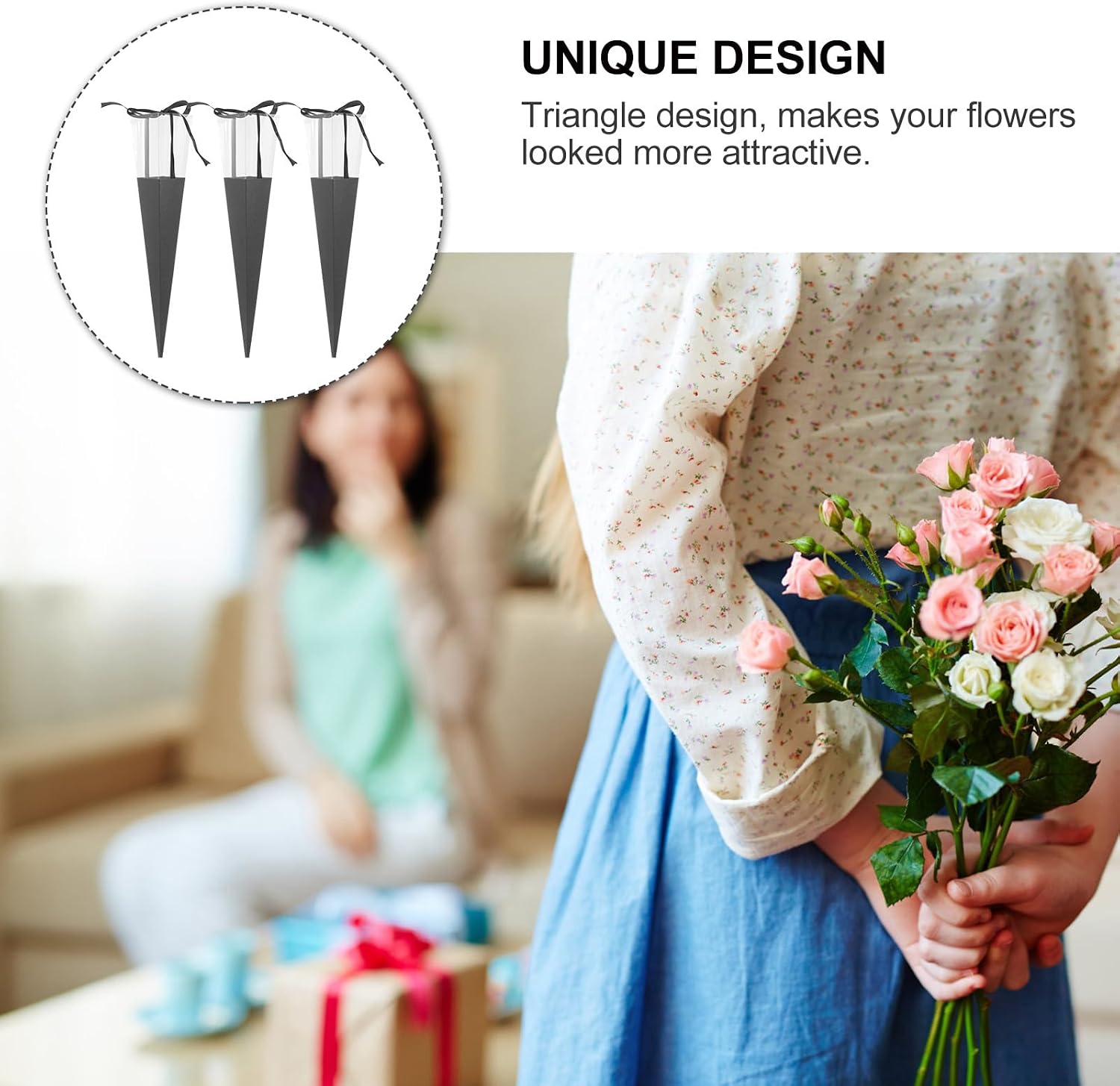 Toyvian 10 Pcs Single Rose Sleeve Bouquet: Single Flower Sleeve Wrapping Bags, Paper Rose Packaging Bags for Valentine's Day, Mother's Day,wedding (black,without Flowers)