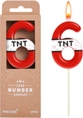 PHD CAKE 2.76 Inch Number 6 Red Pixel Birthday Candles, TNT Themed Number Candles, Cake Number Candles, Party Celebration