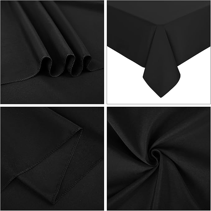 10 Pack Polyester Tablecloth, 60 x 102 Inch Black Polyester Table Cloth for 6 Feet Rectangle Tables, Stain and Wrinkle Resistant Washable Table Cover for Kitchen Wedding Banquet Restaurant Party
