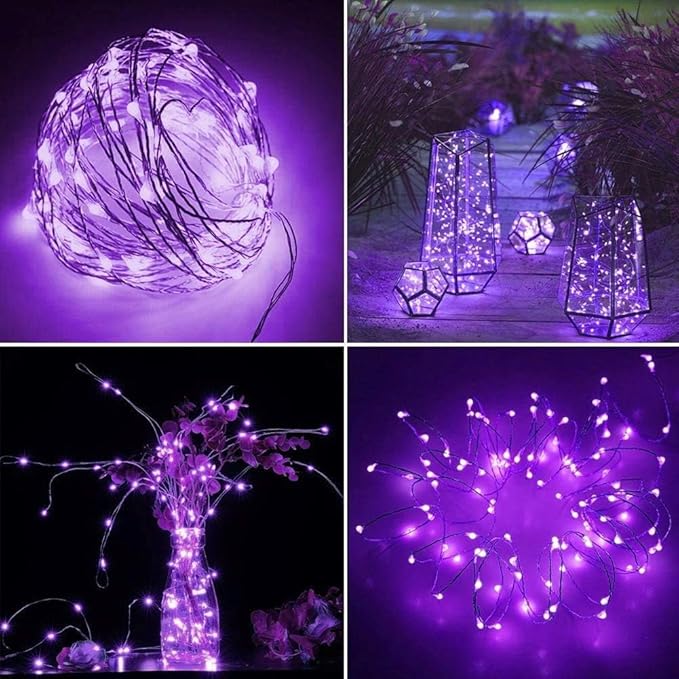 24 Pack LED Fairy Lights Battery Operated 7Ft 20Led Mini String Lights Waterproof Christmas for Mason Jars Bedroom DIY Party Wedding Christmas Decor Purple