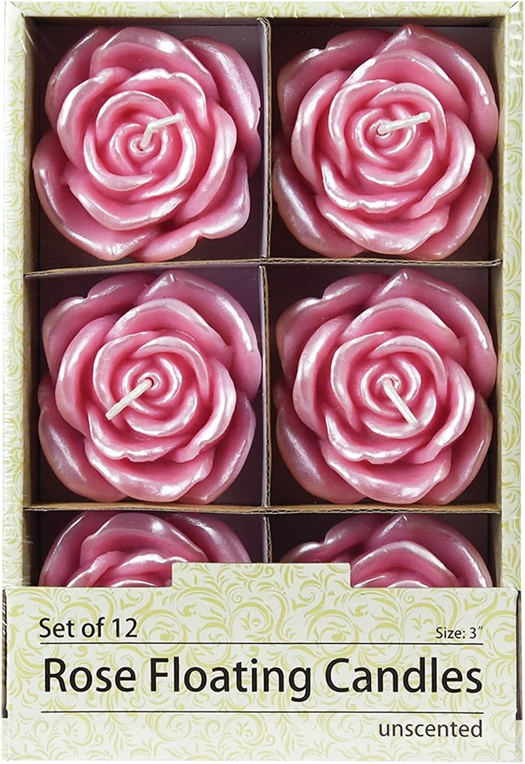 Zest Candle 12-Piece Folding Candles, 3-Inch, Pink Rose