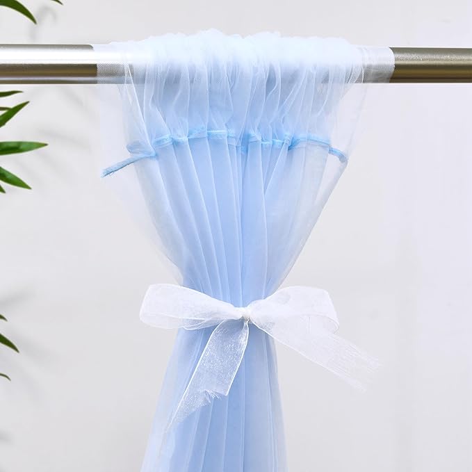 Baby Blue Sheer Backdrop Curtains for Baby Shower Boys Birthday Party Wedding 2 Panels 5 ft X 10 ft Baby Blue Tulle Backdrop Curtains for Party Photoshoot Background Decorations