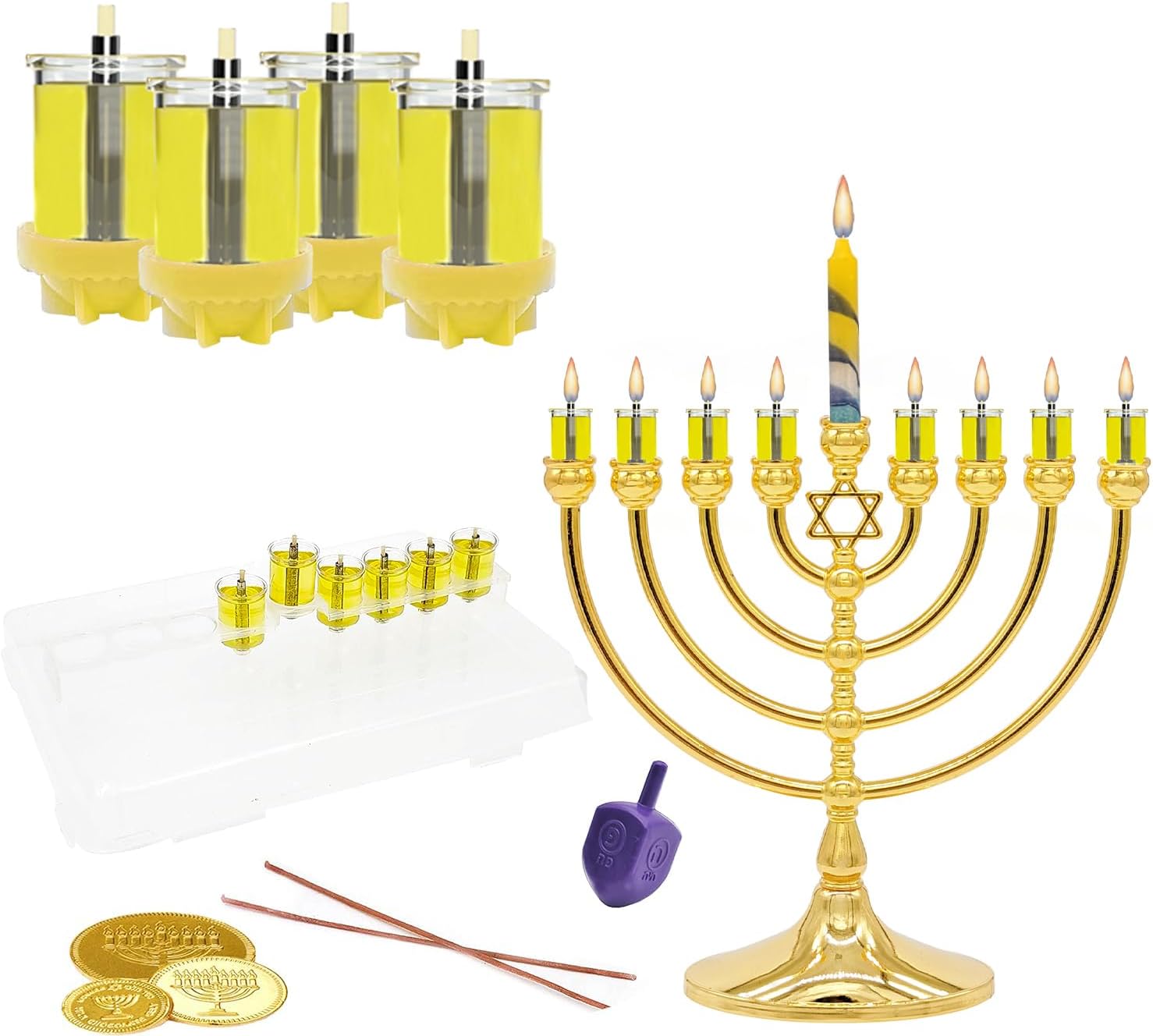 Hanukkah Pre-Filled Natural Olive Oil Glass Cup Candles, 2.5 Hours, 100 Percent Olive Oil Pre-Filled Ready to Use - 44 Cups for All 8 Nights of Hanukkah