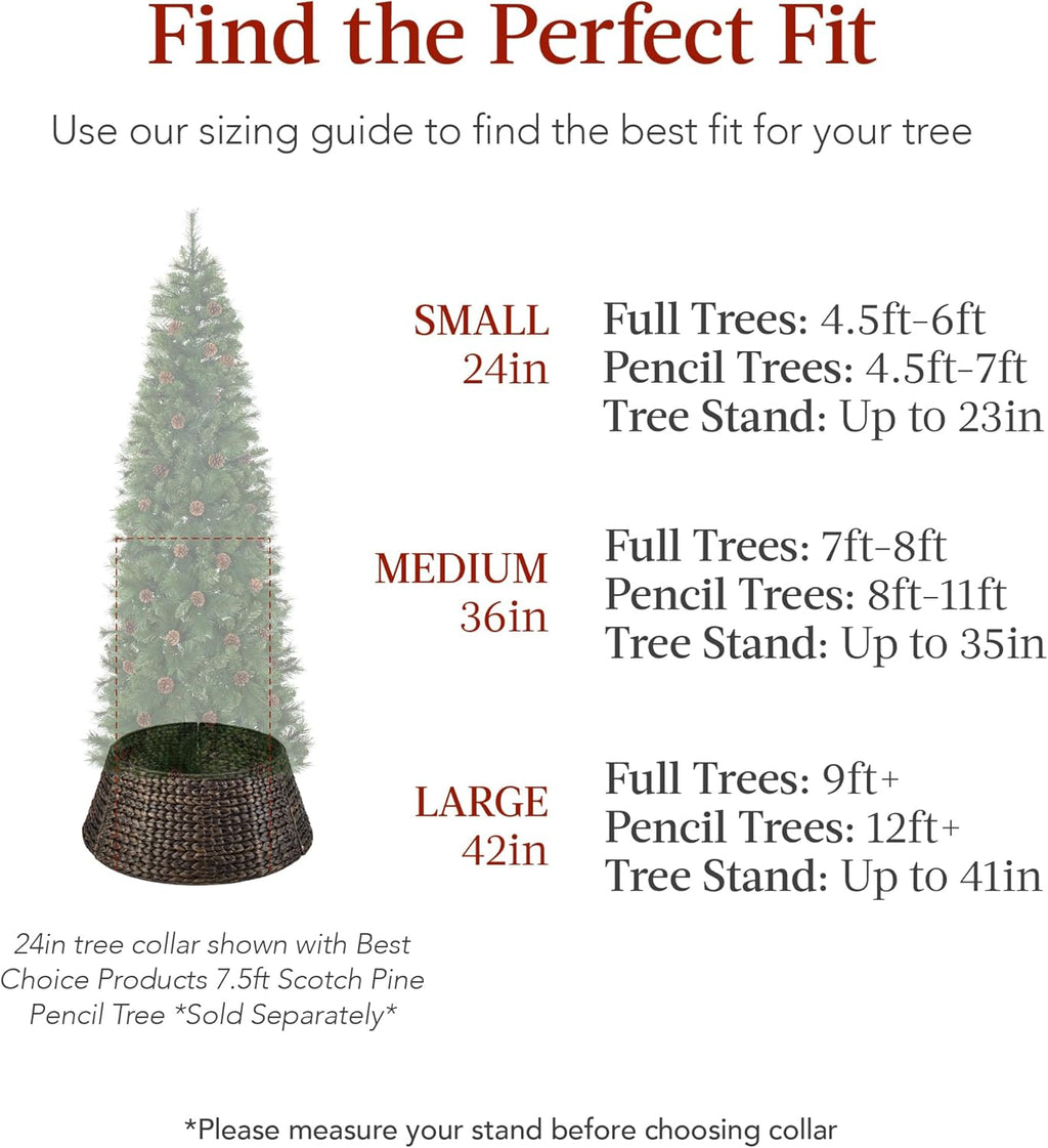 Best Choice Products 42in Christmas Tree Collar, Woven Hyacinth 4-Piece Holiday Rattan Tree Skirt Accessory for Home w/Cord Cut-Out - Chestnut