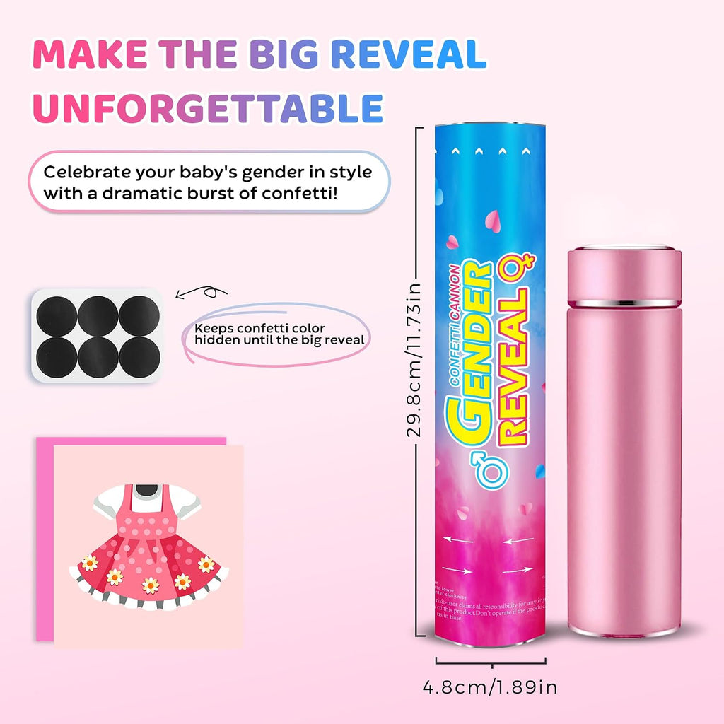 Gender Reveal Confetti Cannons Party Poppers – Gender Reveal Cannon Kit with Heart-Shaped Confetti – Easy Twist Shooters for Baby Reveal Party Decorations (Pink Confetti Cannon)