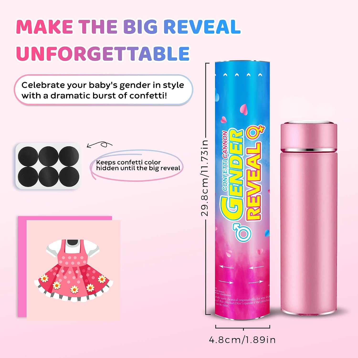 Gender Reveal Confetti Cannons Party Poppers – Gender Reveal Cannon Kit with Heart-Shaped Confetti – Easy Twist Shooters for Baby Reveal Party Decorations (Pink Confetti Cannon)