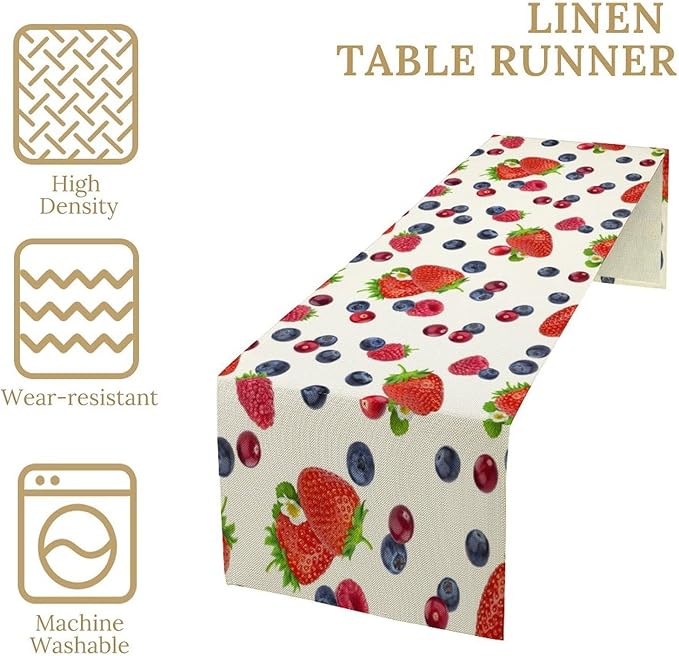 Strawberry Table Runner Spring Summer Fruit Wild Berry Forest Garden Dinner Runner for Farmhouse Party Holiday Home Kitchen Dining Table Decor 13x70