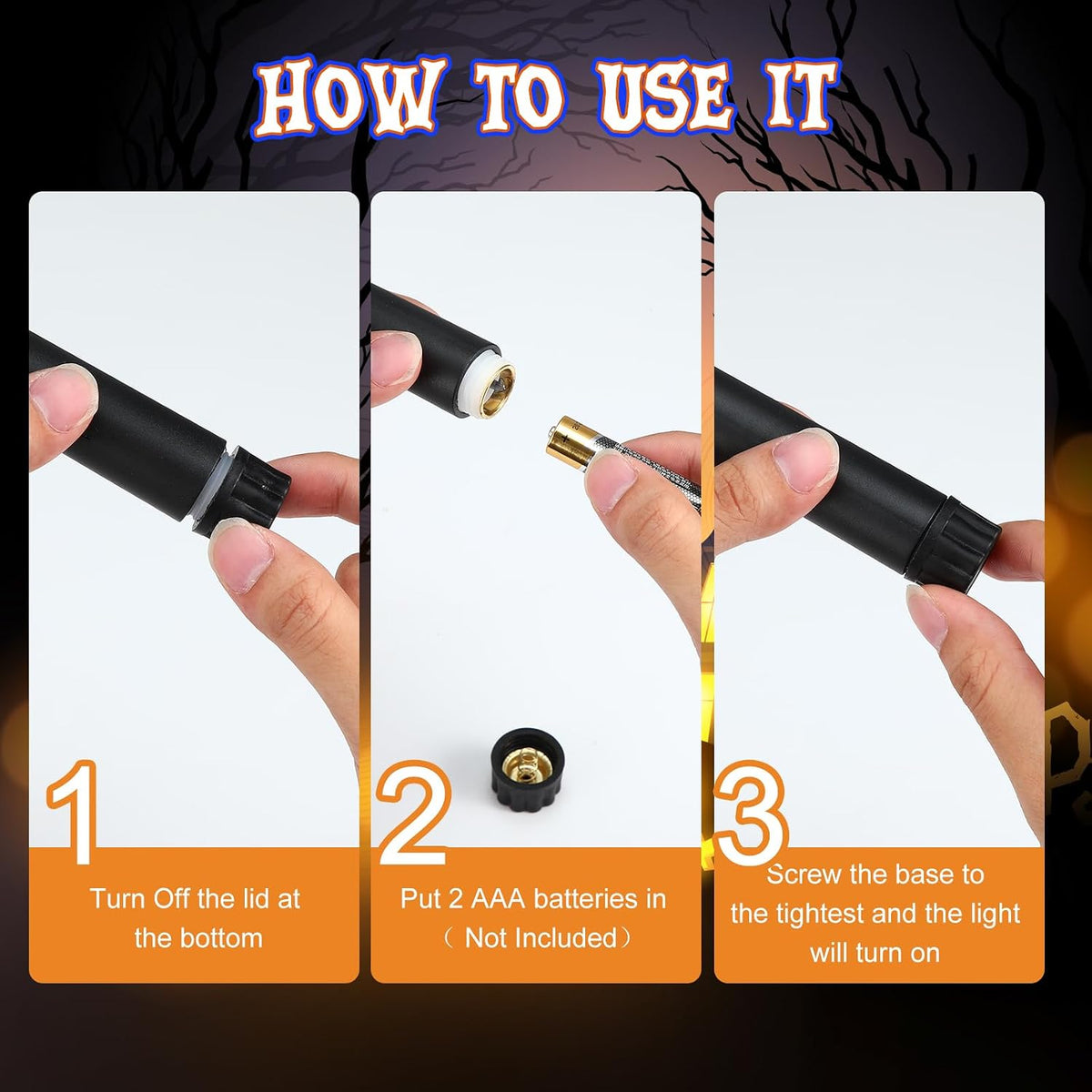 Retisee 60 Pcs Halloween Black Flameless Taper Candles 11'', Black