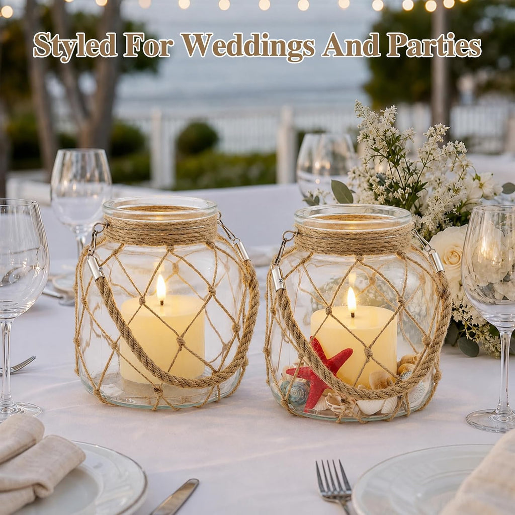 2 set of nautical candle lanterns, clear glass, close-up detail