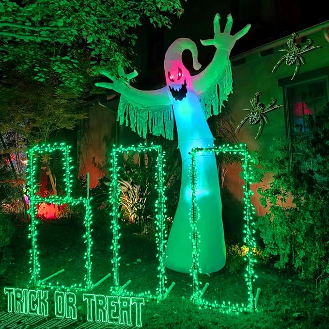 YEGUO 66ft 200 LED Green Halloween Lights Outdoor Waterproof, Green Wire Christmas String Lights Indoor, 8 Modes Twinkle Tree Lights Plug in with Timer Memory