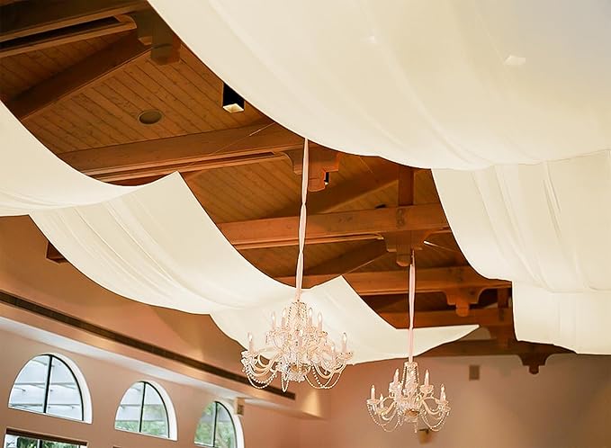 6 Panels Ivory Ceiling Drapes for Wedding, 5ftx40ft Cheesecloth Sheer Fabric Curtain Arch Draping, Romantic Decorations for Party Ceremony Stage