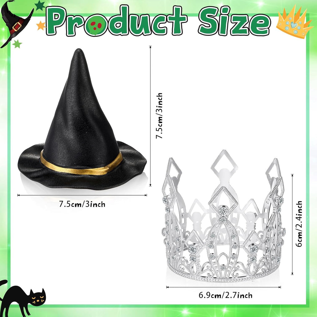 Reallnaive Witch Theme Party Cake Decoration Silver Crown Black Witch Hat Cake Topper Supplies for Movie Theme Party Princess Birthday Pink and Green Celebration Decoration(Rhombus Crown)