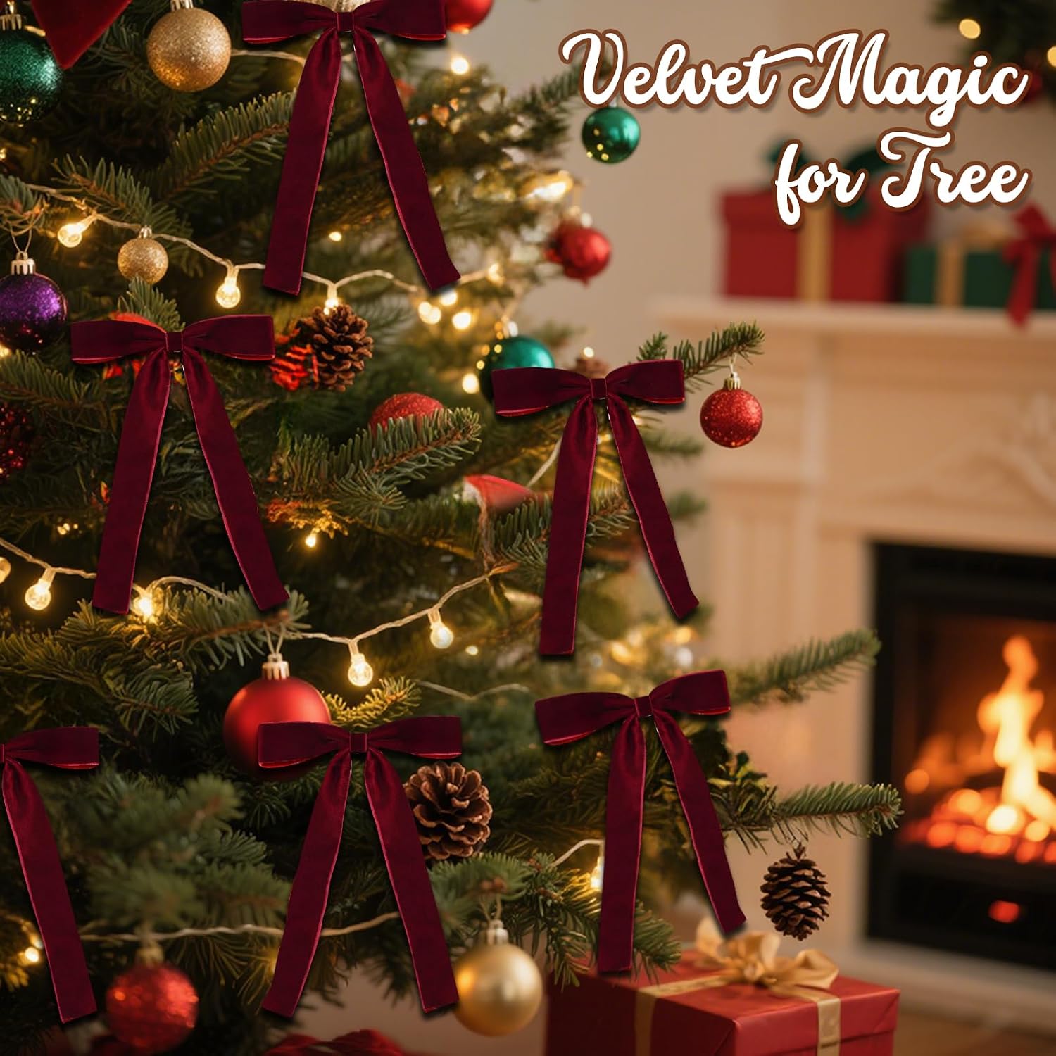 18 Pcs Burgundy Velvet Bows for Christmas Tree – Burgundy Velvet Christmas Tree Bows, Holiday Decorations for Garland Wreath Bow (5 * 7", 1" Wide)