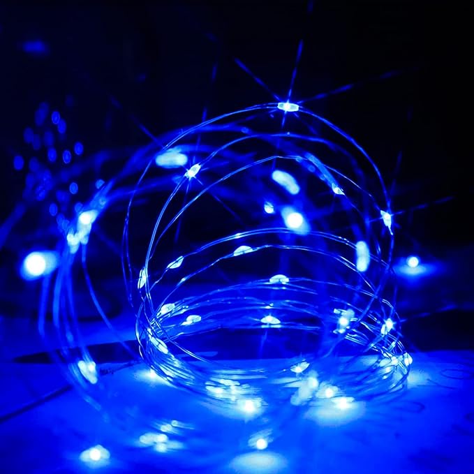 16 Pack Led Fairy Lights Battery Operated String Lights 10 Feet 30 LED Waterproof Twinkle Lights Mason Jar Lights Silver Wire Firefly Lights for Christmas Party Wedding Patio (Blue)