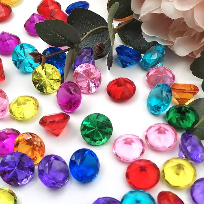 100Pcs Clear Acrylic Diamonds 25mm Wedding Table Scatters Gemstones Confetti for Vase Fillers,Floral Decor,Bridal Shower Decorations,Home Centerpieces,Candle Display (Multicolor)