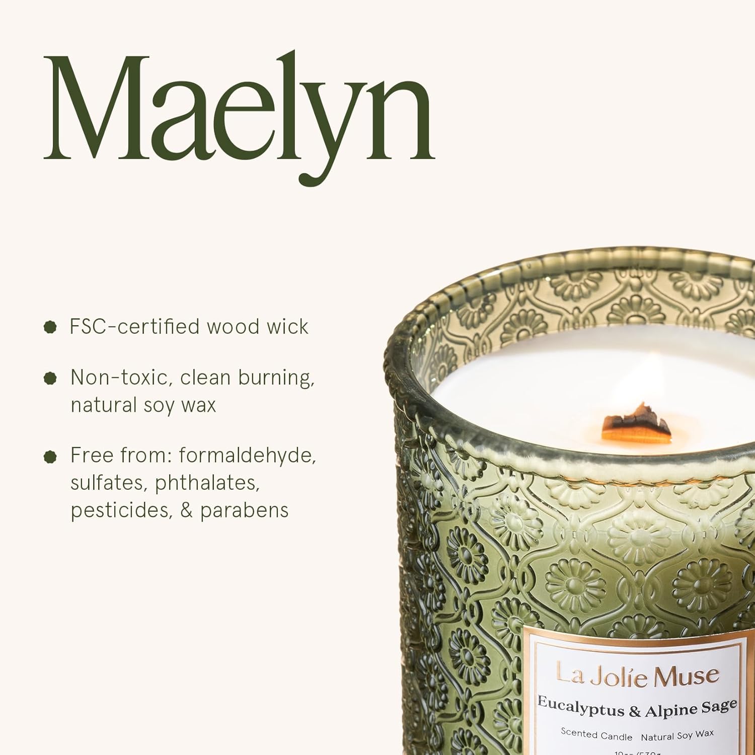 LA JOLIE MUSE Eucalyptus Sage Fresh Scented Candles for Home, 19 oz Soy Wax | Large Jar Luxury Candle, Clean Non Toxic, Gift for Women & Men, Relaxing Aromatherapy Candle, Decorative Candles, Wood Wick