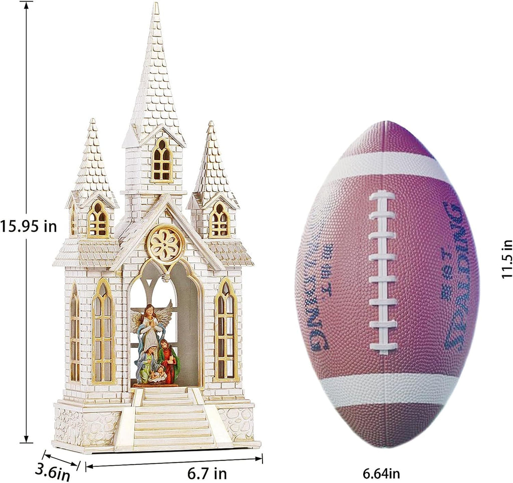 DGSCAK 16" Lighted Musical Church Snow Globe, Nativity Scene Water Lantern with Hand-Painted Holy Family & Angel, Swirling Glitter, 6H Timer, USB or Battery, Christian Christmas Decor