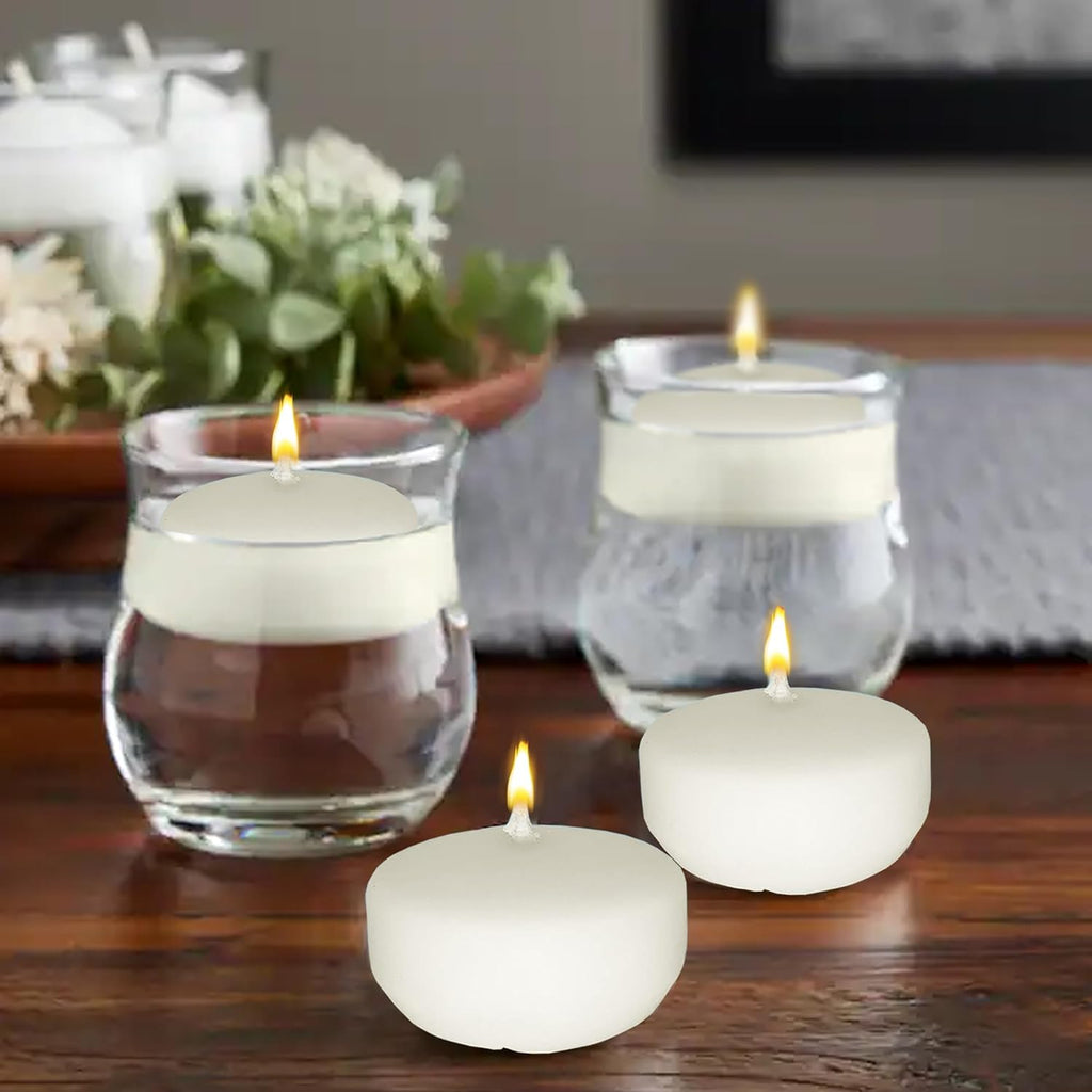 Horizon Candles Unscented 2 in. Floating Candle Smokeless & Dripless 24 Pcs | Wax Floating Candle with 5 Hour Burning Time Centerpiece at Wedding, Party, Home decor, Dinner & Special Occasions Ivory