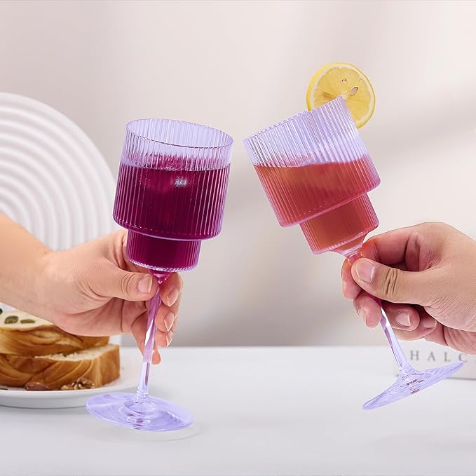 Plastic Goblets Wine Glasses - 12Oz Acrylic Wine Glasses Origami Unbreakable Clear Plastic Cocktail Glasses Recyclable Shatterproof Reusable Wine Cups for Parties & Weddings (Purple 1)